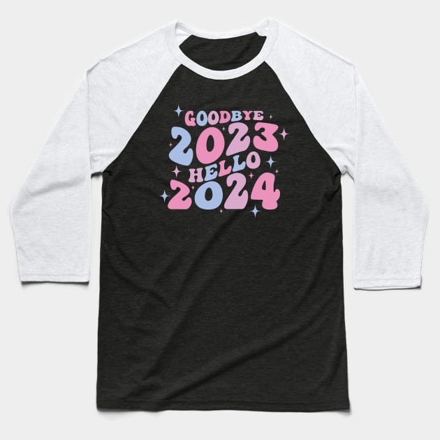 Goodbye 2023 hello 2024 wavy pastel Baseball T-Shirt by Fun Planet